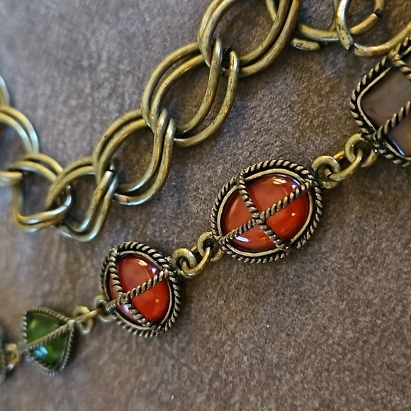 VTG Antique Brass Rope Gem Pirate Old World Castlecore Fantasy Long Necklace - Picture 3 of 6